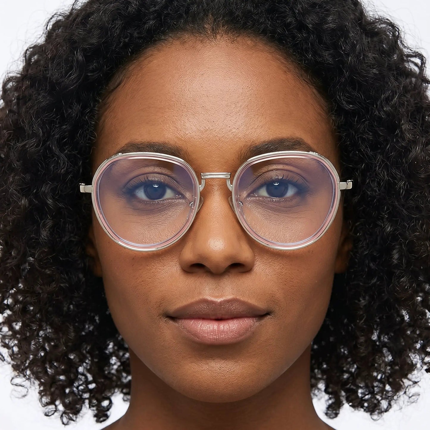Lumora rose-gold oval gradient sunglasses worn by a model – Astroshadez