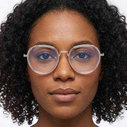 Lumora rose-gold oval gradient sunglasses worn by a model – Astroshadez