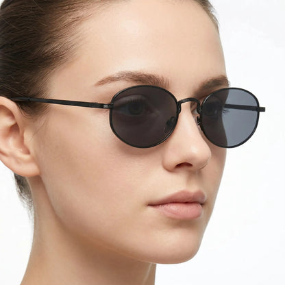 Elyndor blue gradient oval metal sunglasses with black frame and dark lenses – Astroshadez