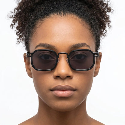 Quorvyn Black Metal Gradient Sunglasses with dark brown lenses; black metal frame – Astroshadez