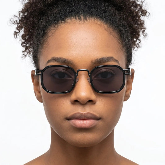 Quorvyn Black Metal Gradient Sunglasses with dark brown lenses; black metal frame – Astroshadez