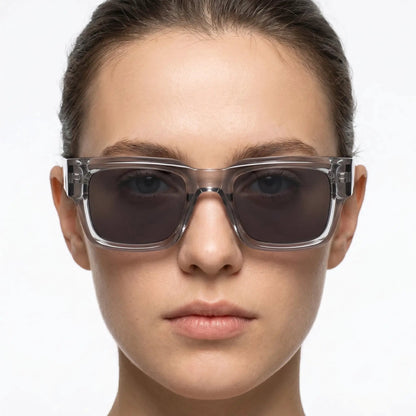 Aurelia Clear Acetate Square Gradient Sunglasses with transparent frame and dark gradient lenses – Astroshadez