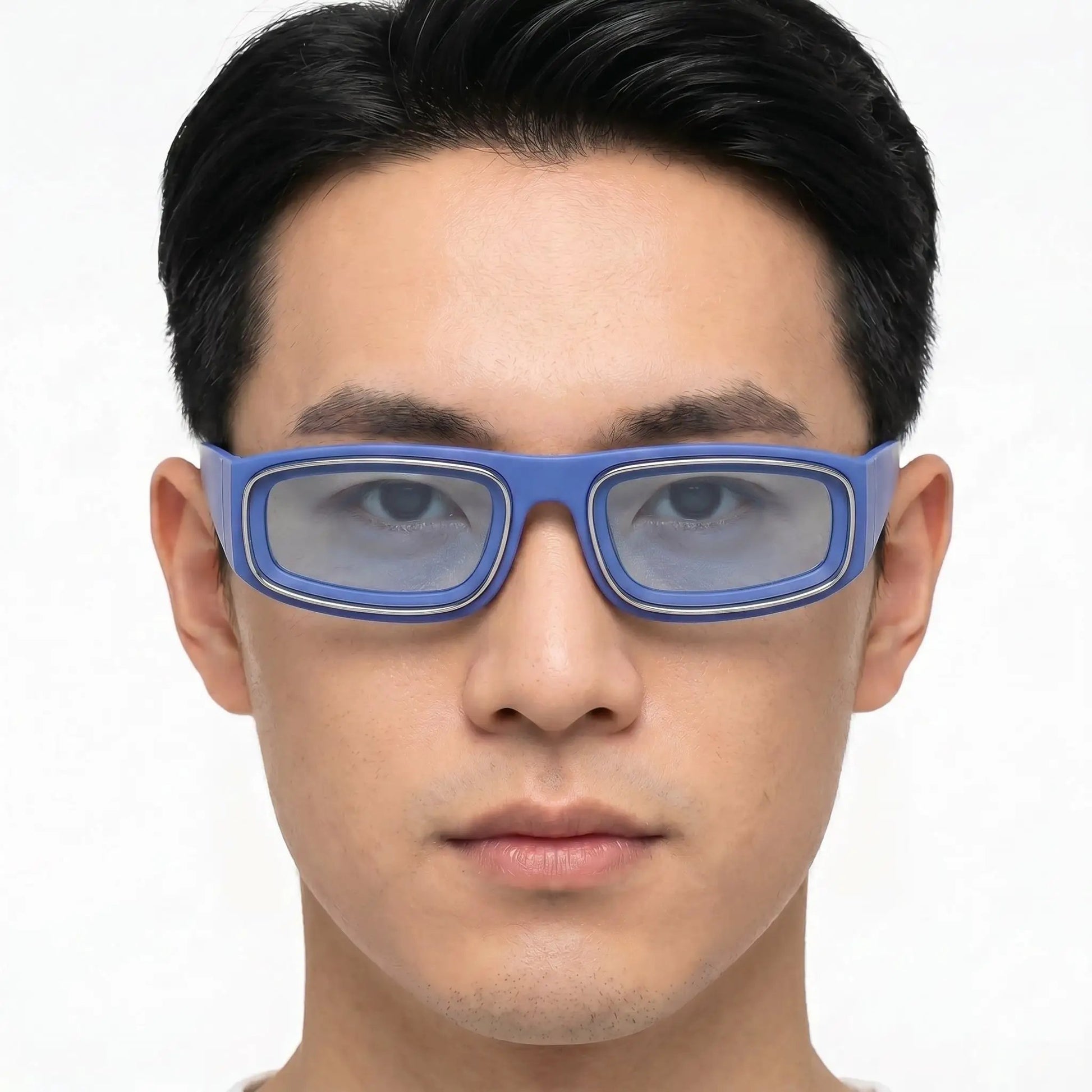 Aureon Blue Matte Plastic Rectangular Lightweight Sunglasses with gray-blue lenses – Astroshadez
