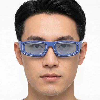 Aureon Blue Matte Plastic Rectangular Lightweight Sunglasses with gray-blue lenses – Astroshadez