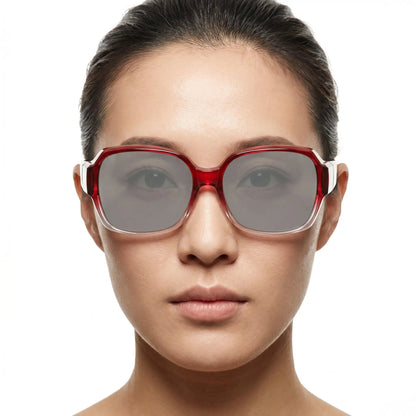 Aurelius red translucent square-frame polarized sunglasses with gray lenses – Astroshadez