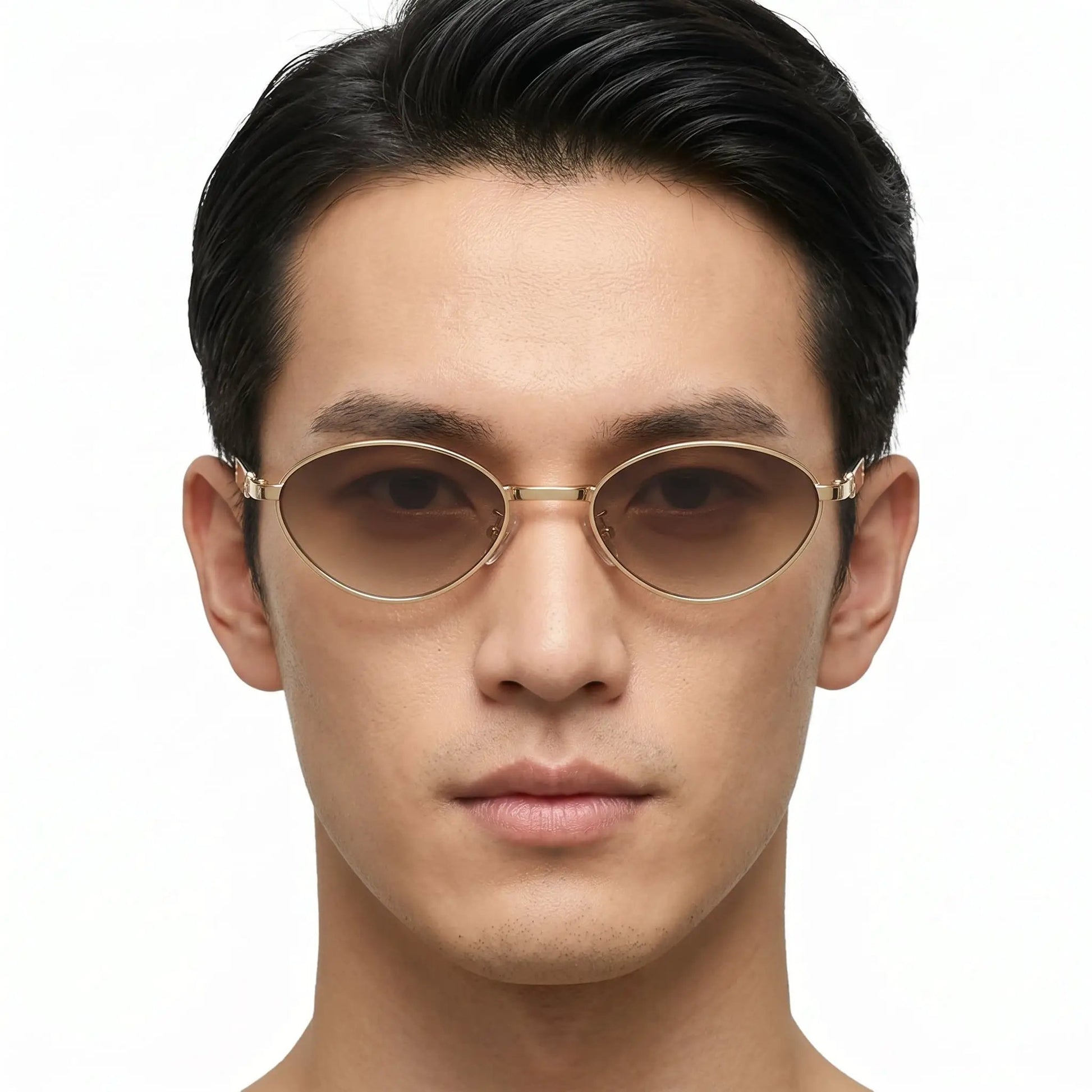 Aureden gold metal cat-eye gradient sunglasses with brown lenses – Astroshadez