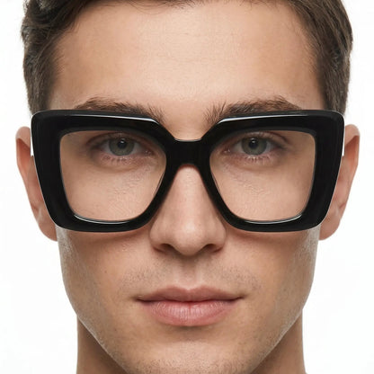Velora glossy black oversized square sunglasses with dark lenses – Astroshadez