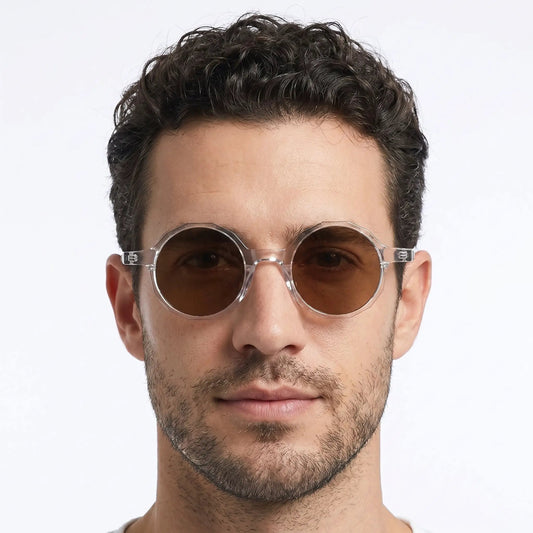 Astraeon Black Round UV400 Sunglasses with transparent frame and brown lenses – Astroshadez
