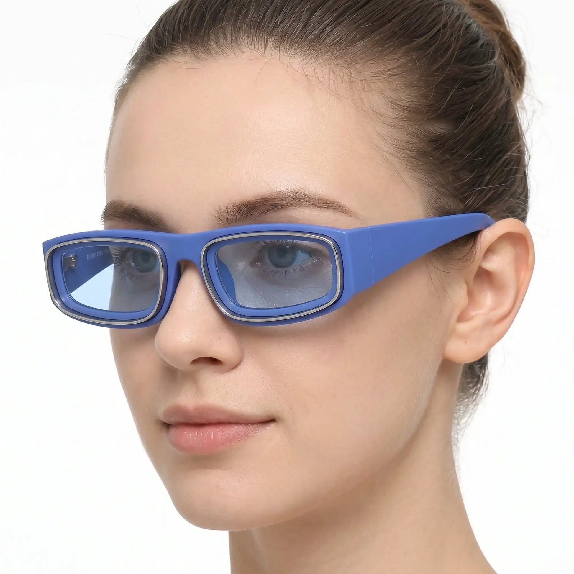 Aureon Blue Matte Plastic Rectangular Lightweight Sunglasses with blue lenses – Astroshadez