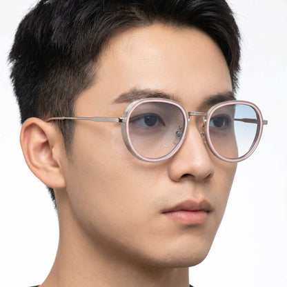Lumora rose-gold oval gradient sunglasses with pink frame and blue gradient lenses – Astroshadez