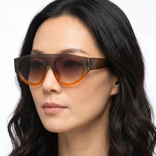 Taloren brown-orange gradient sunglasses with oversized rectangular frame and amber lenses – Astroshadez