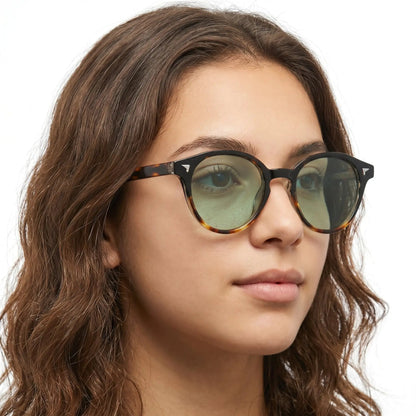 Aurelius tortoiseshell round sunglasses with green lenses – Astroshadez