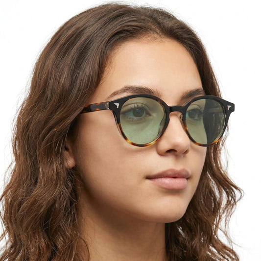 Aurelius tortoiseshell round sunglasses with green lenses – Astroshadez