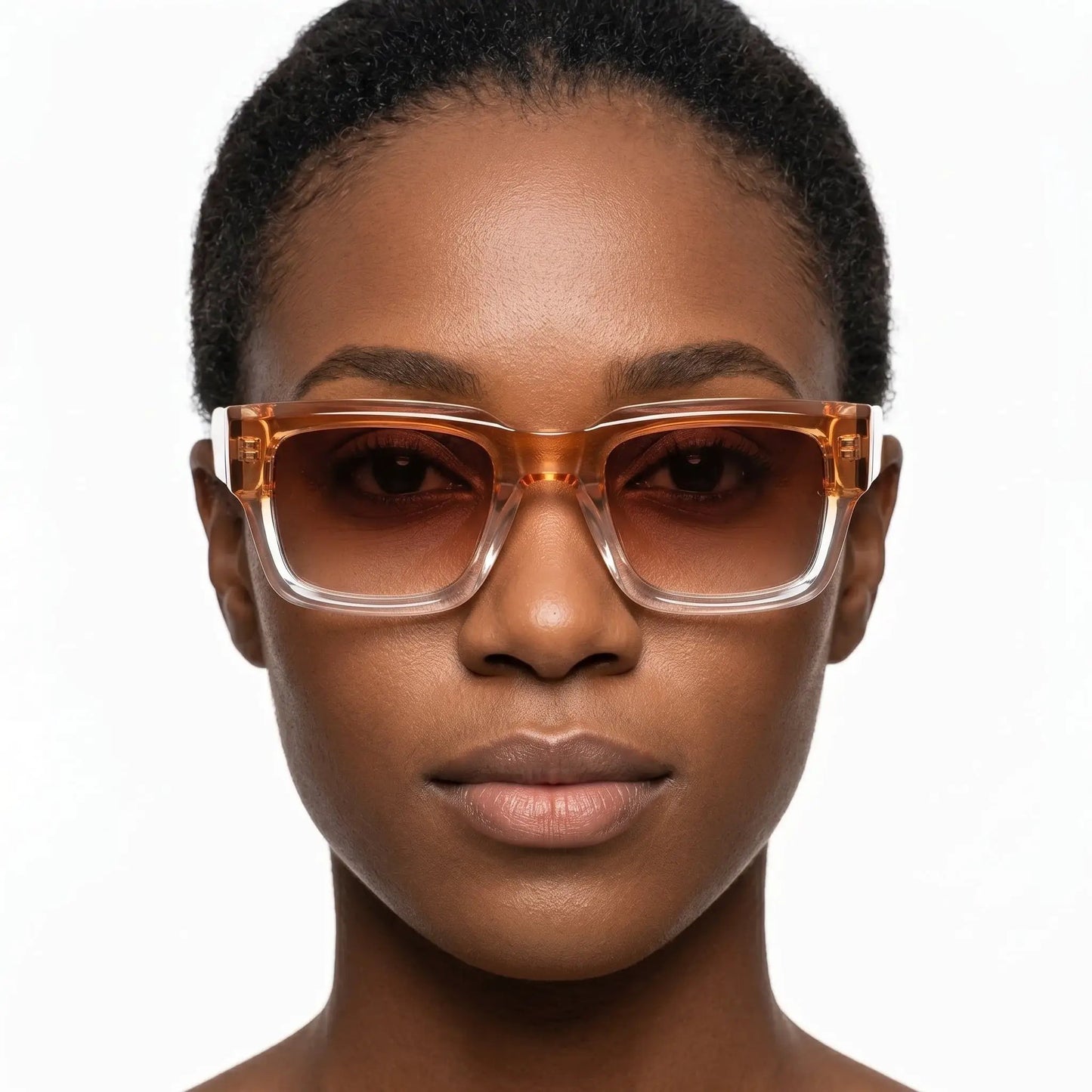 Aurelia clear acetate square sunglasses with orange gradient lenses – Astroshadez