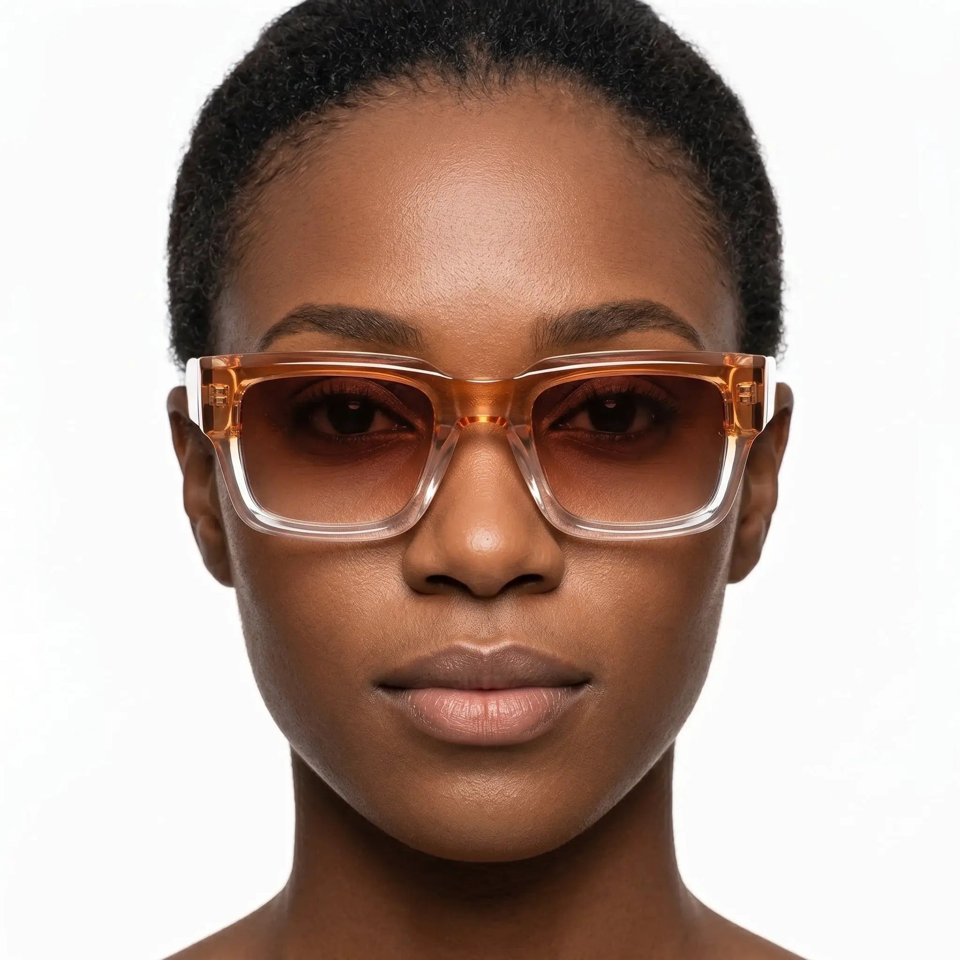 Aurelia clear acetate square sunglasses with orange gradient lenses – Astroshadez