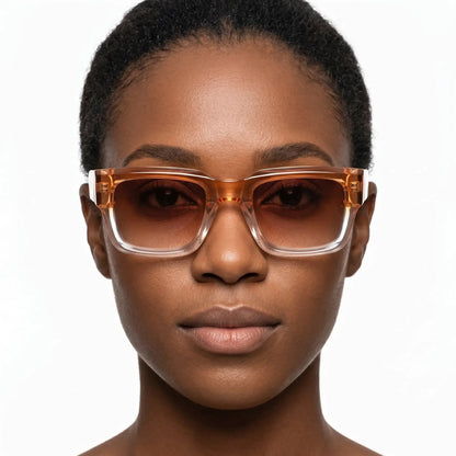 Aurelia clear acetate square sunglasses with orange gradient lenses – Astroshadez