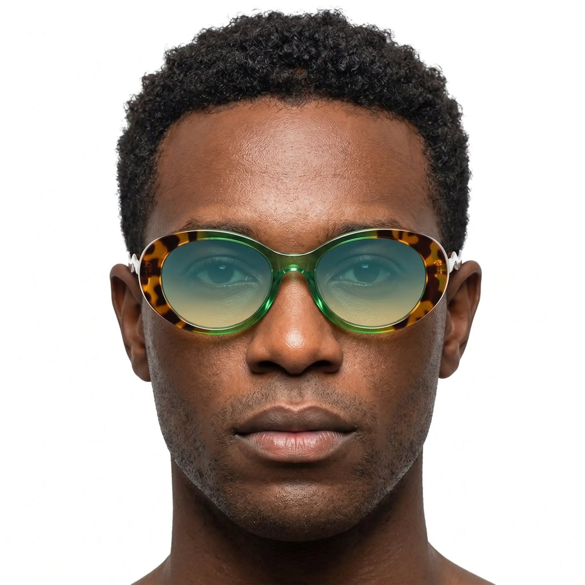 Caelix tortoiseshell oval gradient sunglasses with green mirrored lenses – Astroshadez