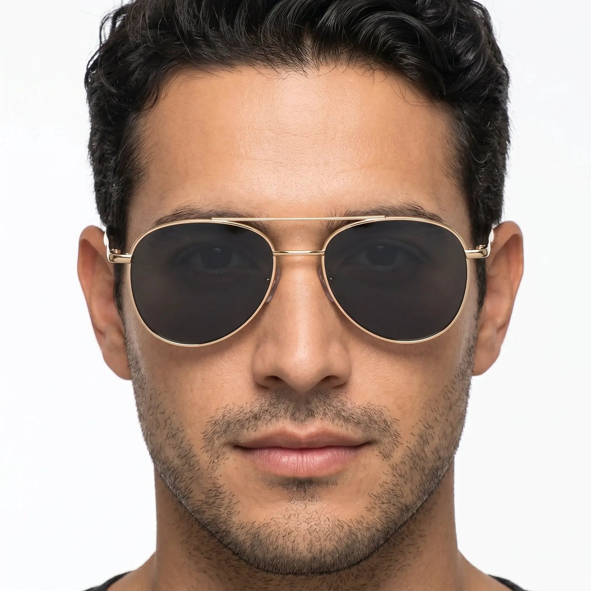 Xyrion Gold Metal Aviator Sunglasses with dark UV400 lenses and gold frame – Astroshadez