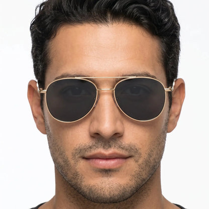 Xyrion Gold Metal Aviator Sunglasses with dark UV400 lenses and gold frame – Astroshadez
