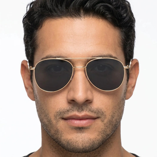 Xyrion Gold Metal Aviator Sunglasses with dark UV400 lenses and gold frame – Astroshadez