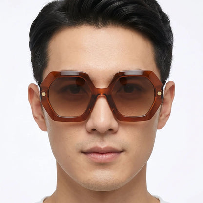 Aurelith Brown Acetate Gradient Geometric Square Sunglasses with brown gradient lenses – Astroshadez