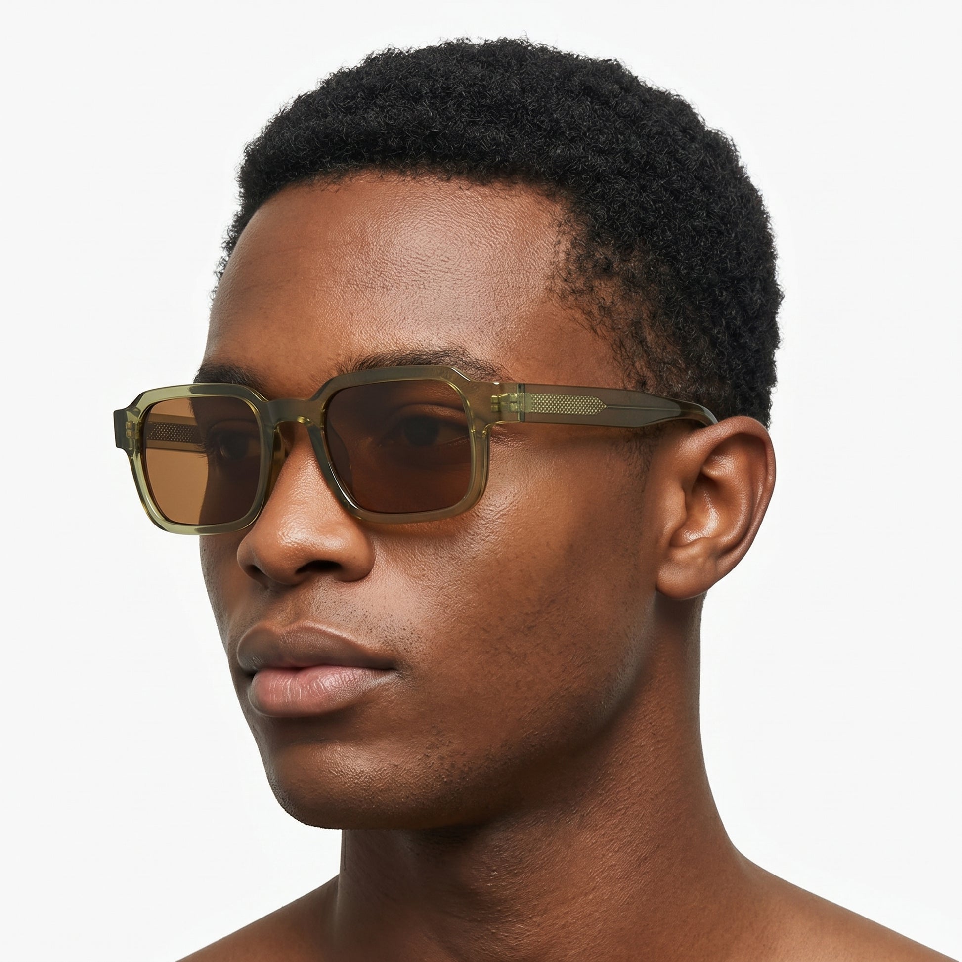 Lumara olive-brown square-frame sunglasses with brown lenses – Astroshadez