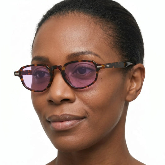 Aurea brown tortoise cat-eye sunglasses with purple gradient lenses – Astroshadez