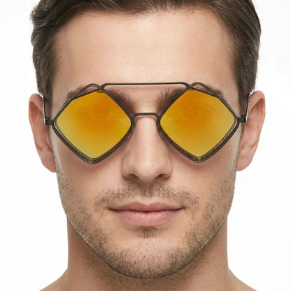 Lumera Obsidian hollow-frame sunglasses with gradient yellow mirror lenses – Astroshadez