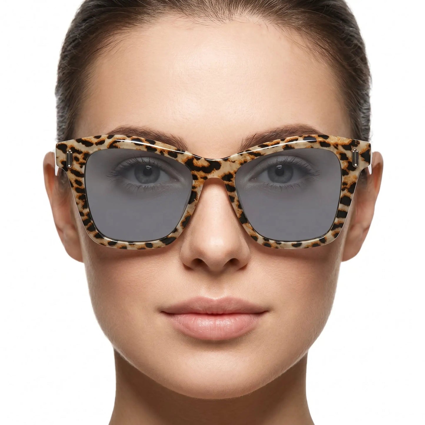 Nystral leopard-print cat-eye sunglasses with gray gradient lenses – Astroshadez