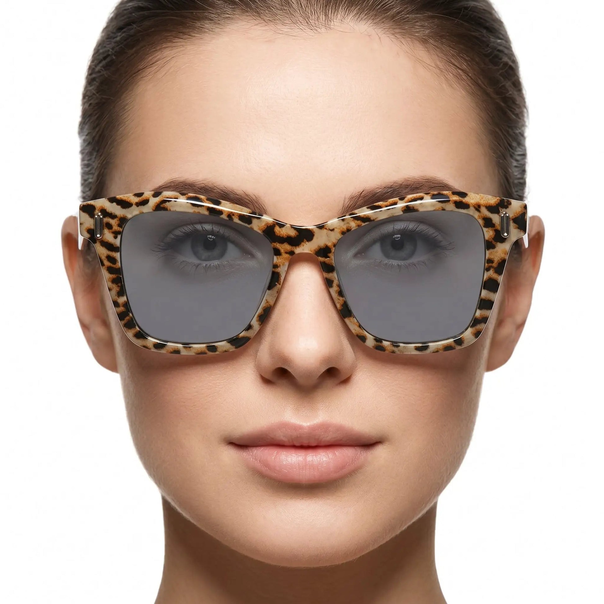 Nystral leopard-print cat-eye sunglasses with gray gradient lenses – Astroshadez