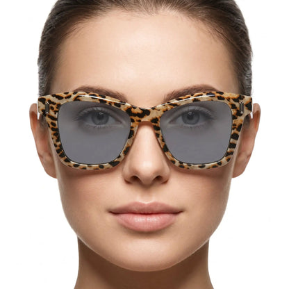 Nystral leopard-print cat-eye sunglasses with gray gradient lenses – Astroshadez
