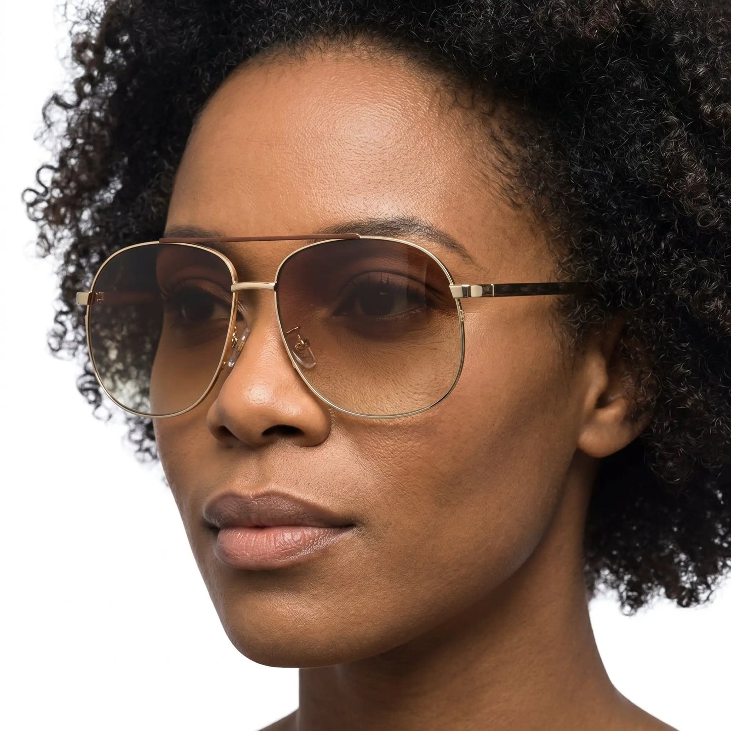 Nyxeron gold metal gradient aviator sunglasses; gold frame with brown gradient lenses – Astroshadez