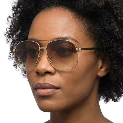 Nyxeron gold metal gradient aviator sunglasses; gold frame with brown gradient lenses – Astroshadez
