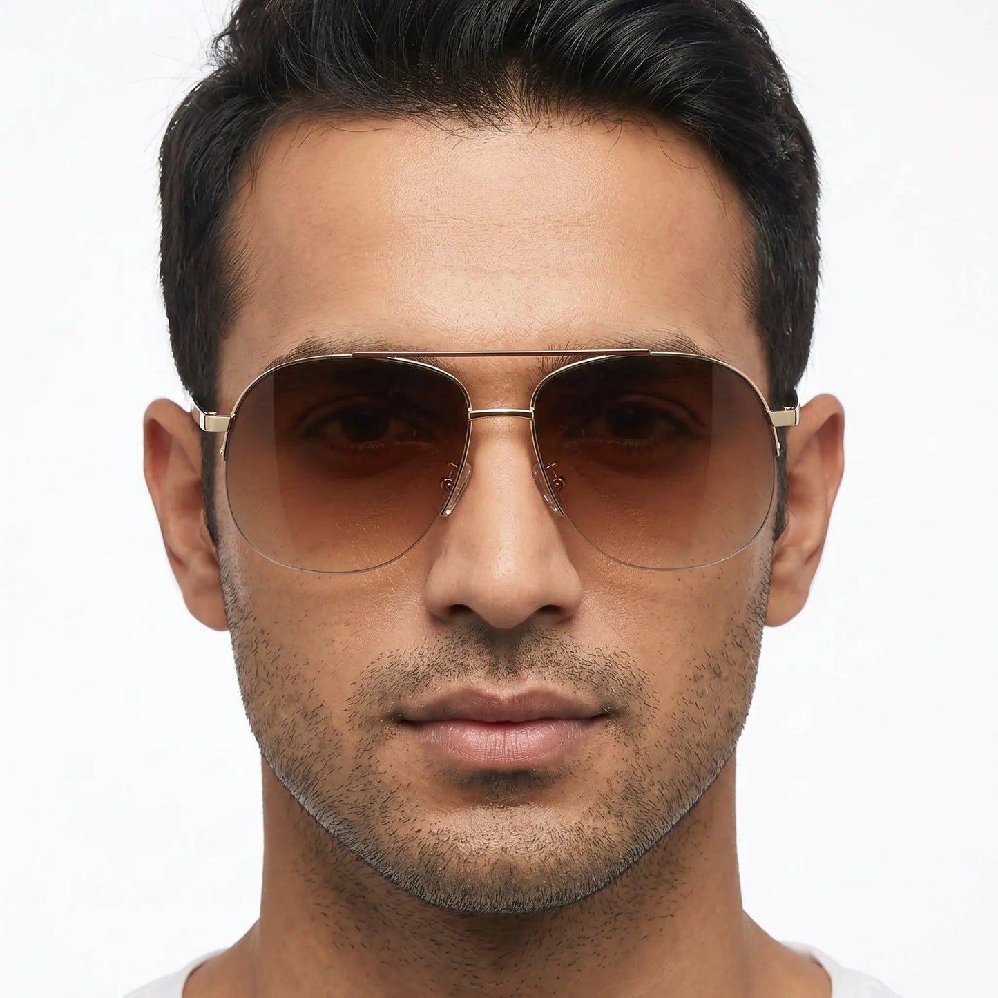 Nyxeron gold metal gradient aviator sunglasses with brown lenses – Astroshadez