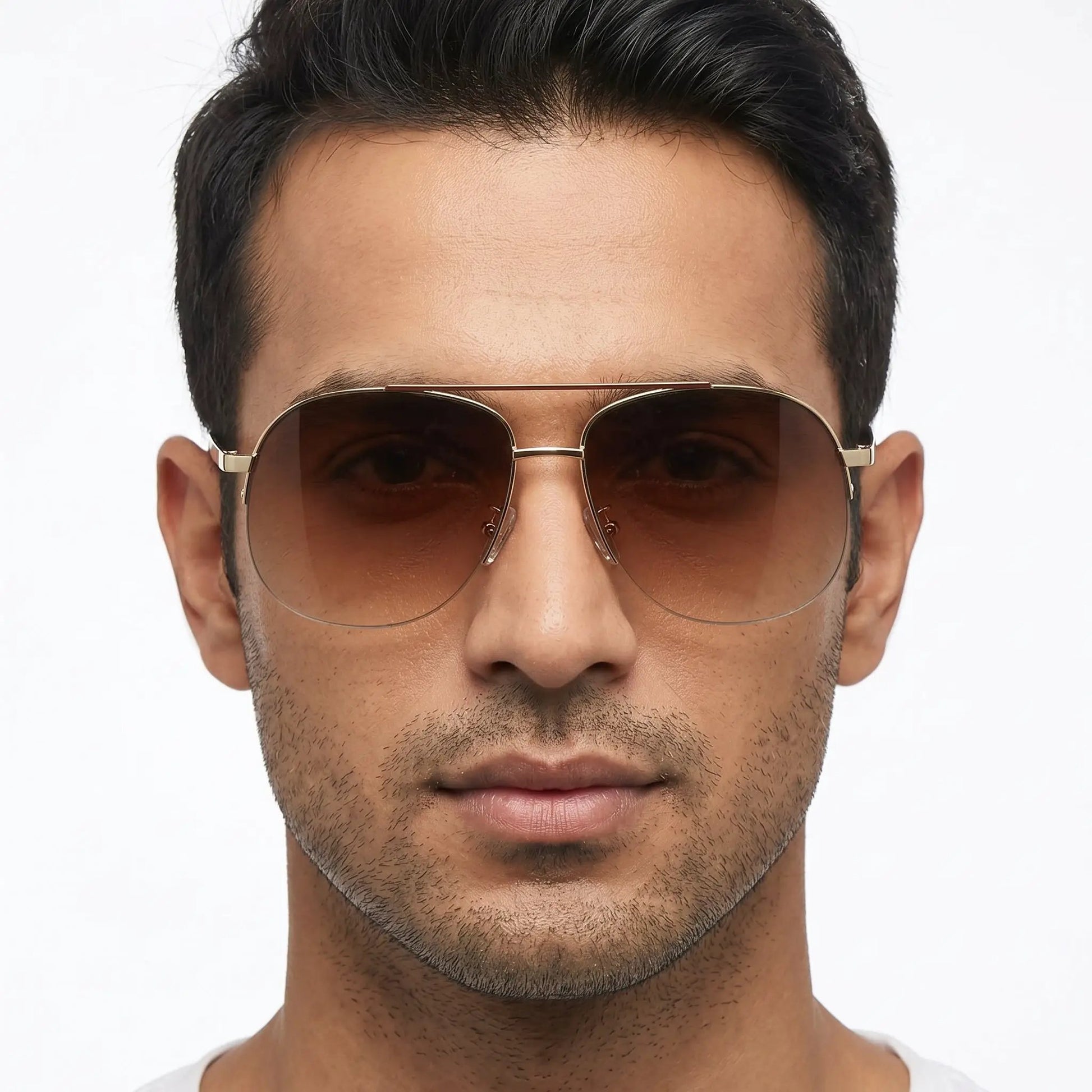 Nyxeron gold metal gradient aviator sunglasses with brown lenses – Astroshadez