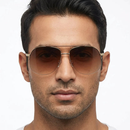 Nyxeron gold metal gradient aviator sunglasses with brown lenses – Astroshadez