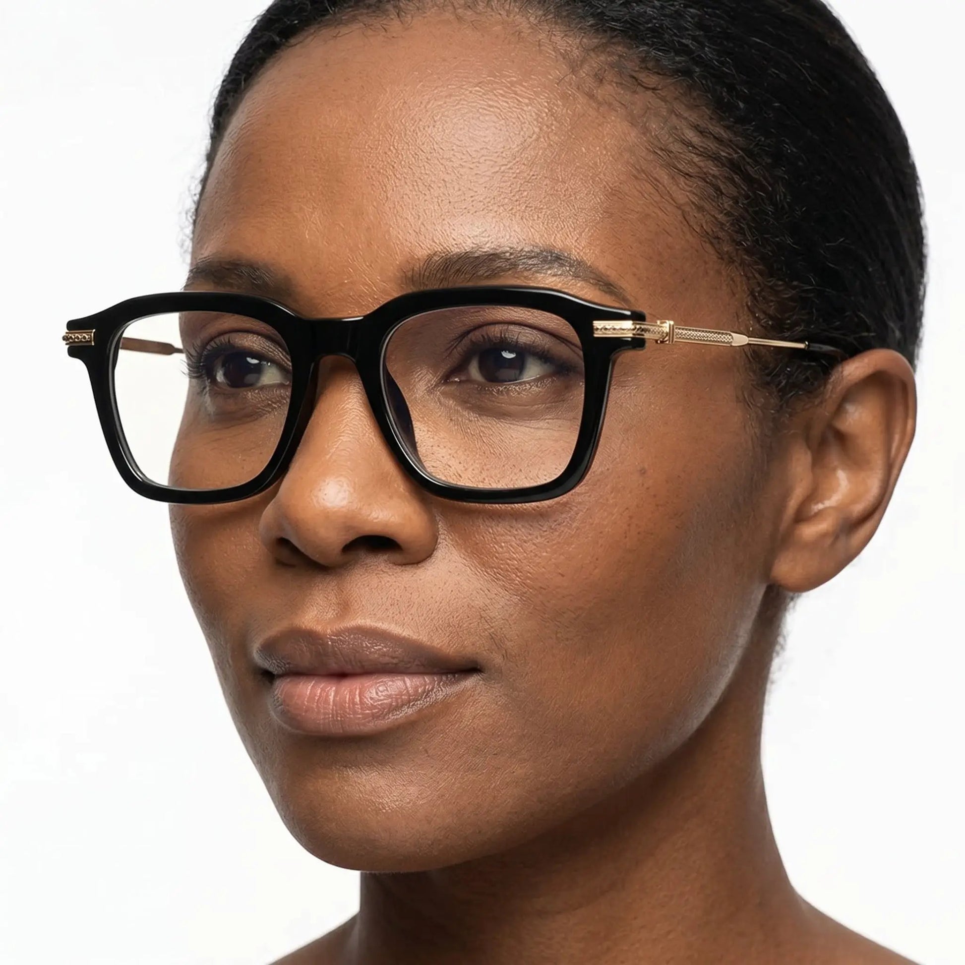 Aeronyx black acetate square sunglasses with gold-tone temples and dark lenses – Astroshadez