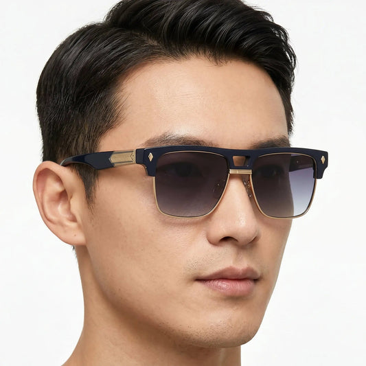 Aurelle Black Gold oversized half-frame sunglasses with brown gradient lenses – Astroshadez