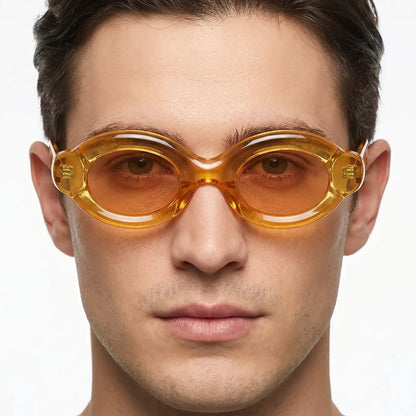 Celestique translucent amber oval sunglasses with amber lenses – Astroshadez