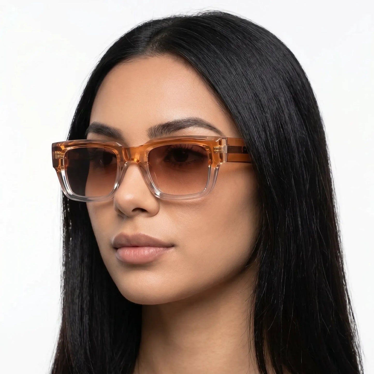 Aurelia clear acetate square sunglasses with amber-brown gradient lenses – Astroshadez