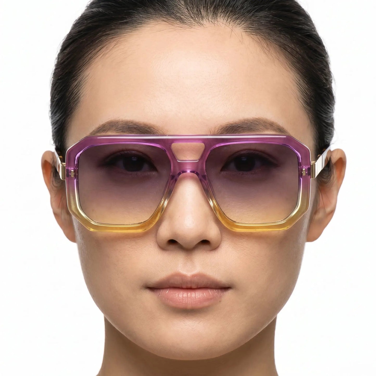 Valore Magenta Gradient Oversized Sunglasses with translucent magenta frame and pink-gold gradient lenses – Astroshadez