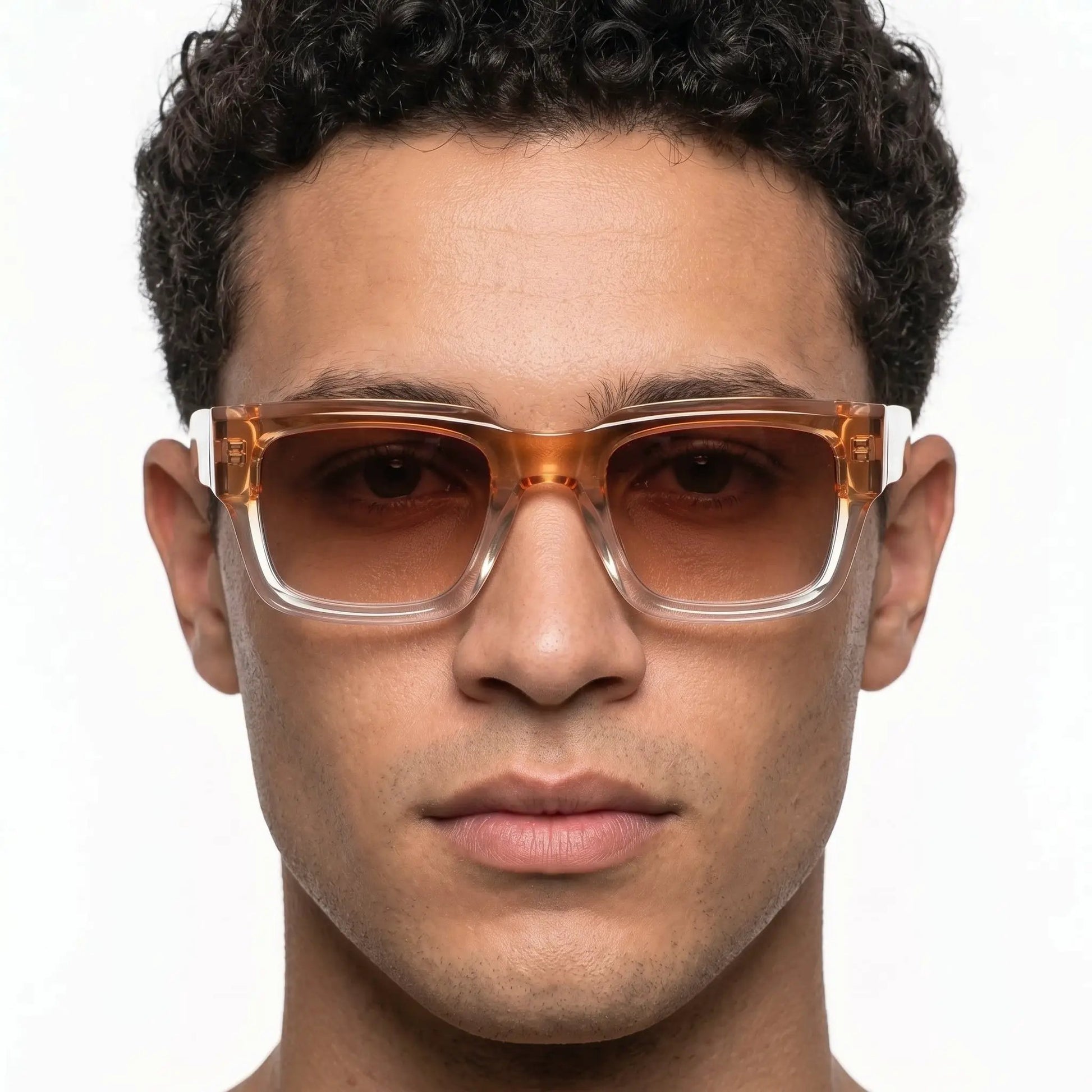Aurelia Clear Acetate Square Gradient Sunglasses with orange-tinted lenses – Astroshadez