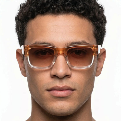 Aurelia Clear Acetate Square Gradient Sunglasses with orange-tinted lenses – Astroshadez