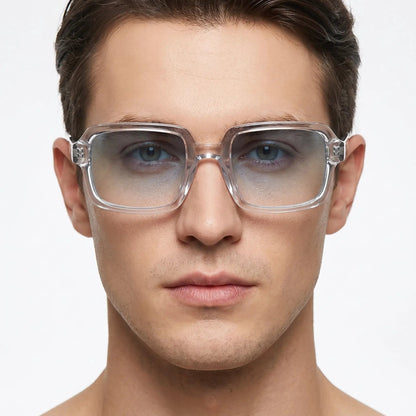 Lumivera clear acetate gradient sunglasses with oversized rectangular frames and dark gradient lenses – Astroshadez