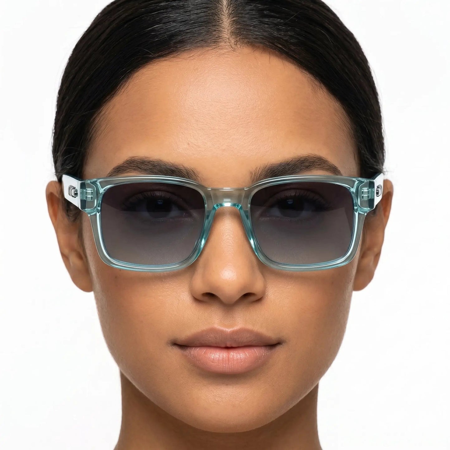 Aurelius Teal Acetate Square Polarized Sunglasses with teal frame and dark lenses – Astroshadez