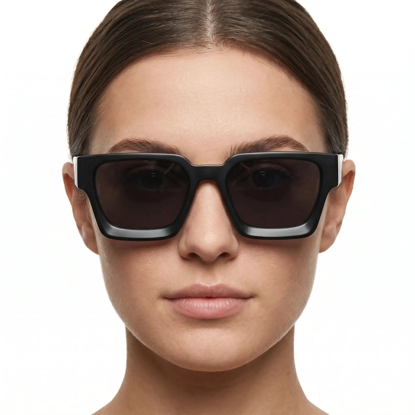Auriastrum Jet Black Squared Sunglasses with an oversized black frame and dark-tinted lenses – Astroshadez