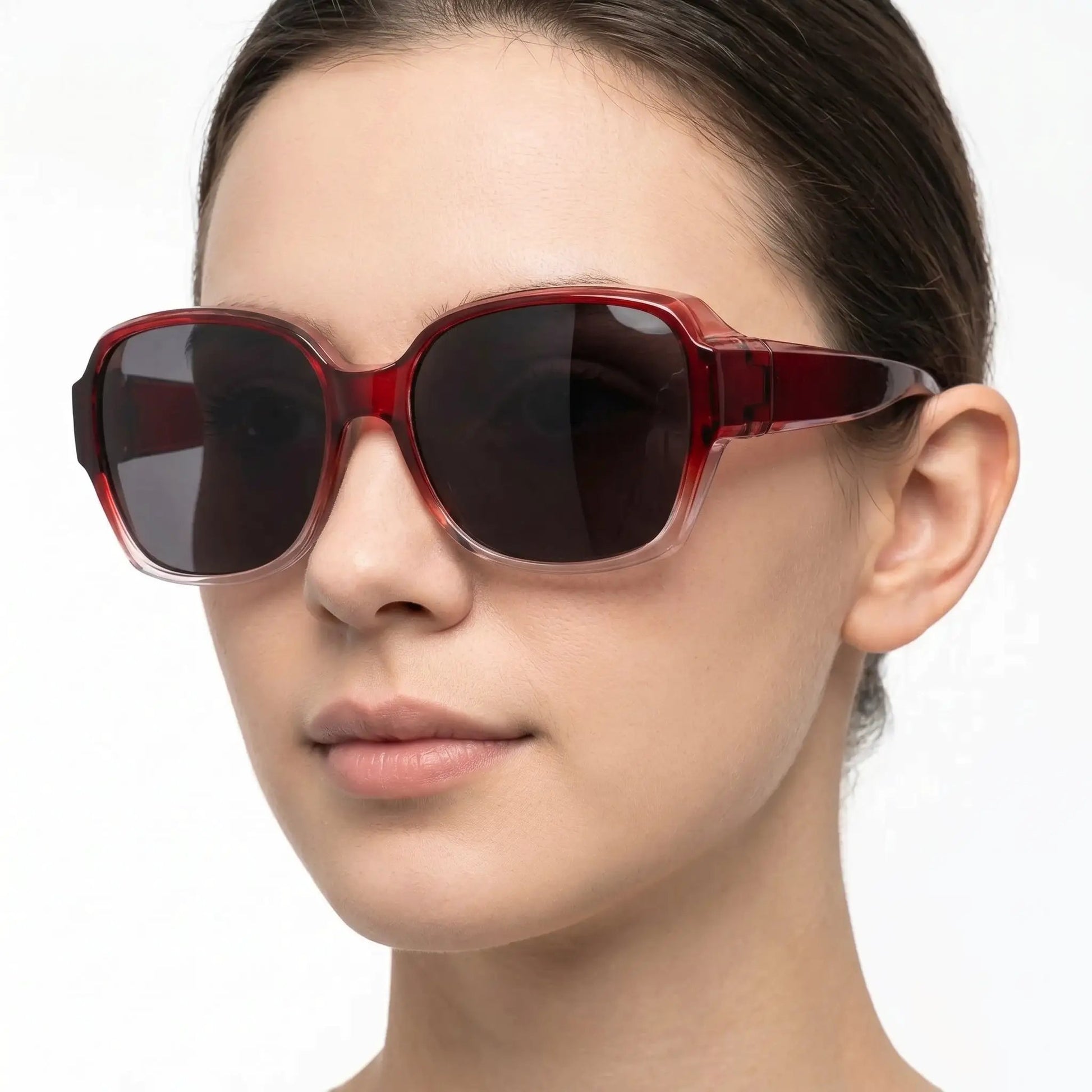 Aurelius red translucent polarized sunglasses with square frames and dark lenses – Astroshadez