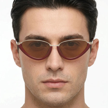 Auroria Burgundy Metallic Cat-Eye Sunglasses with brown lenses and gold-tone bridge – Astroshadez