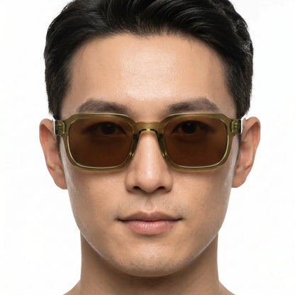 Lumara olive-brown square-frame sunglasses with brown lenses – Astroshadez