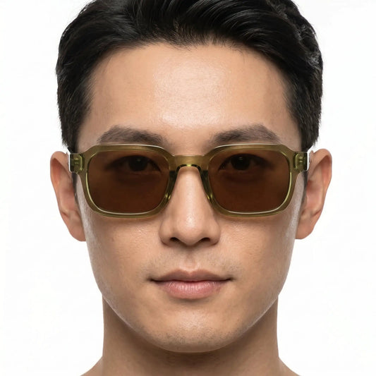 Lumara olive-brown square-frame sunglasses with brown lenses – Astroshadez